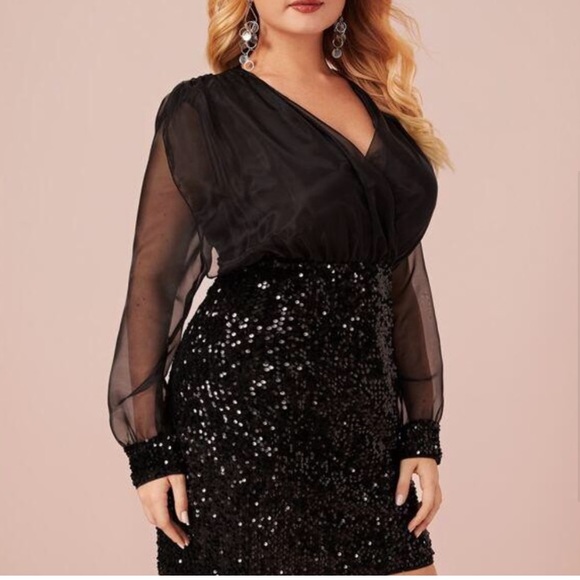 Nurel amir Fashion Sequin black mini Dress Party Long Sleeve size 42 - Picture 2 of 15